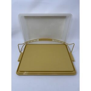 Vintage Tupperware Sheet Cake Carrier 3 Pc Harvest Gold w/ Handle 15"x11"